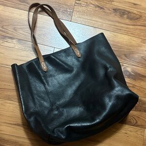 Madewell Black Leather Tote with Brown Handles